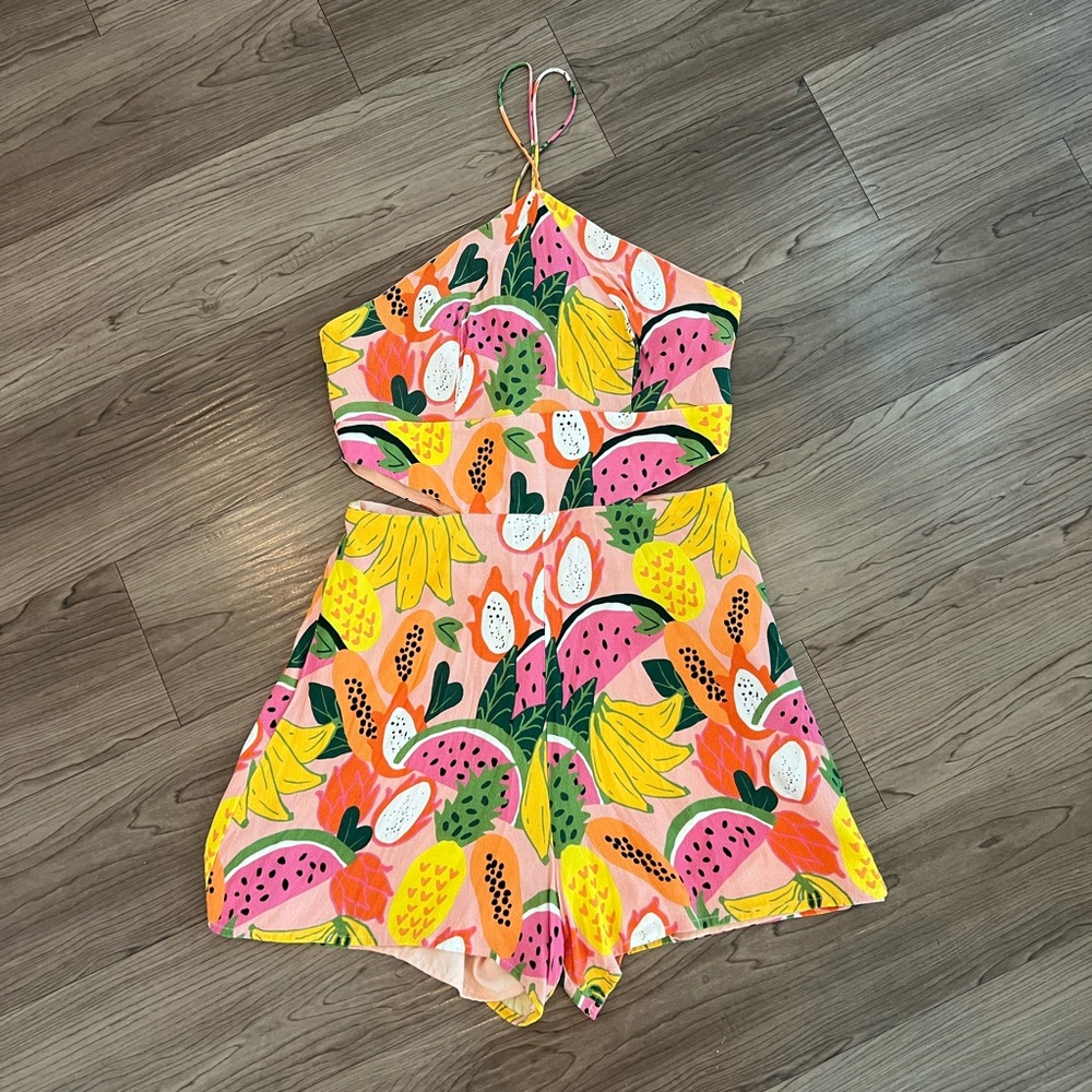 Anthropology- Hutch Mixed Fruit Halter Romper, size 2, worn once